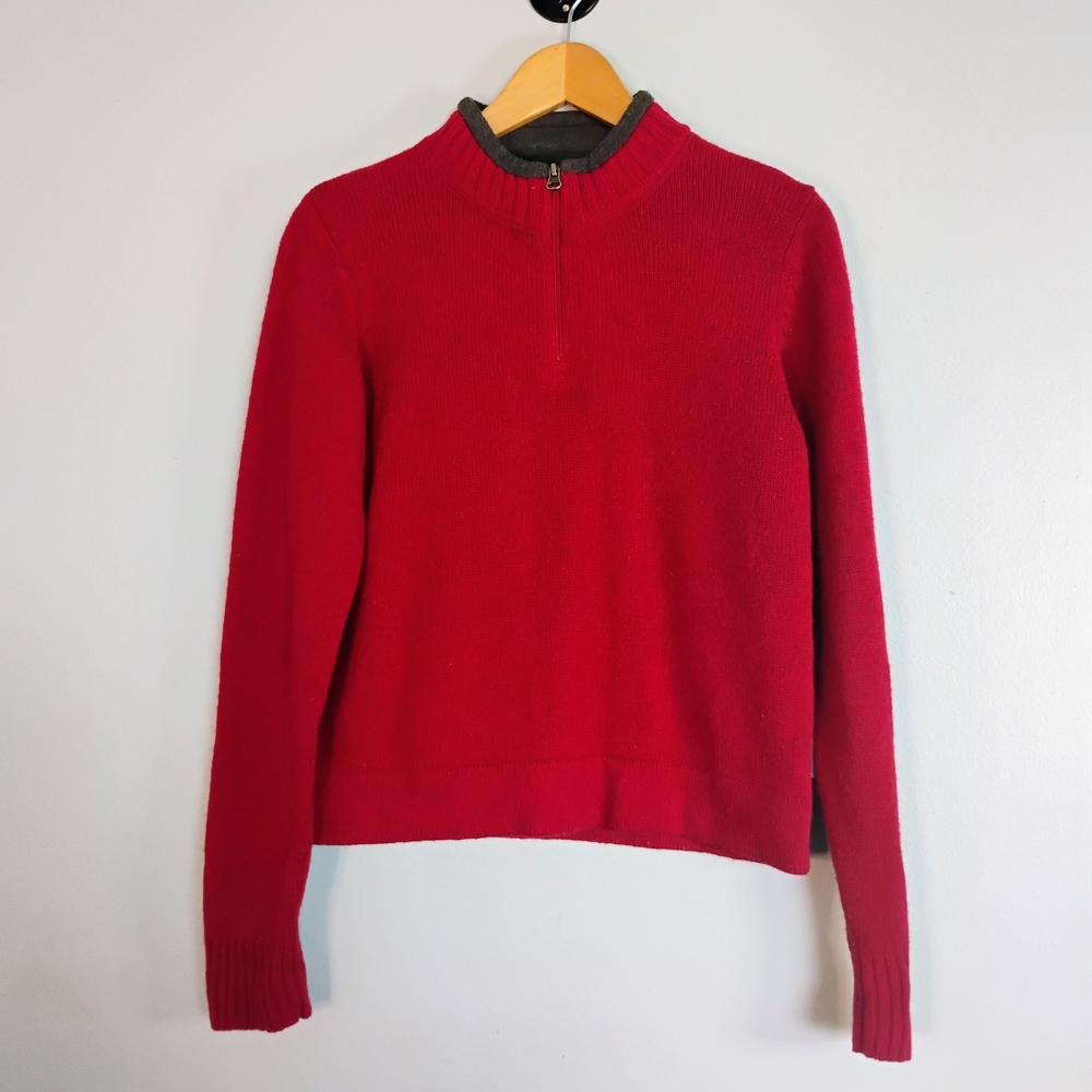 Woolrich Women Size S Quarter Zip Mock Neck Wool Pullover Knitted Sweatshirt Red